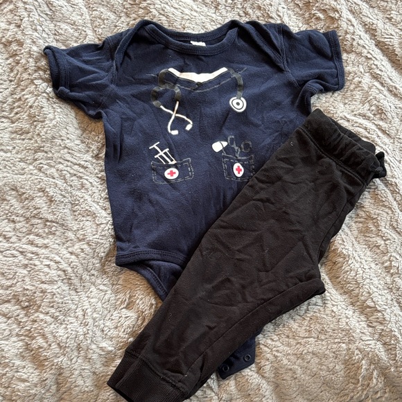 Other - Navy Doctor/nurse Themed Baby Onesie and Black Pants Set-with stethoscope